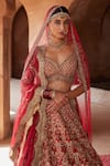 Buy_Nitika Gujral_Red Raw Silk Embroidered Kasab Leaf Neck Dabka And Bridal Lehenga Set  _Online_at_Aza_Fashions