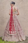 Shop_Nitika Gujral_Maroon Velvet Embroidered Zardozi Leaf Neck Bridal Lehenga Set _at_Aza_Fashions