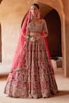 Buy_Nitika Gujral_Red Raw Silk Embroidered Kasab Vintage Dabka Bridal Lehenga Set  _at_Aza_Fashions