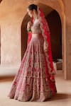 Nitika Gujral_Red Raw Silk Embroidered Kasab Vintage Dabka Bridal Lehenga Set  _Online_at_Aza_Fashions