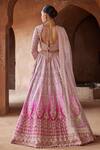 Shop_Nitika Gujral_Pink Raw Silk Embroidered Kasab Broad Leaf Neck Ombre Dabka Bridal Lehenga Set _at_Aza_Fashions