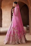 Shop_Nitika Gujral_Pink Raw Silk Embroidered Kasab Broad Leaf Neck Ombre Dabka Bridal Lehenga Set _Online_at_Aza_Fashions