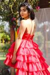 Buy_SAANJH BY LEA_Red Satin, Tulle Sweetheart Neck Isabelle High-low Ruffle Corset Gown_Online_at_Aza_Fashions
