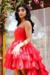 Shop_SAANJH BY LEA_Red Satin, Tulle Sweetheart Neck Isabelle High-low Ruffle Corset Gown_Online_at_Aza_Fashions