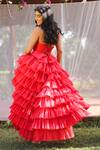 Shop_SAANJH BY LEA_Red Satin, Tulle Sweetheart Neck Isabelle High-low Ruffle Corset Gown_at_Aza_Fashions