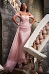 Buy_SAANJH BY LEA_Pink Tulle, Polyester Sequins Off-shoulder Portia Embroidered Corset Gown_at_Aza_Fashions