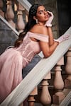 SAANJH BY LEA_Pink Tulle, Polyester Sequins Off-shoulder Portia Embroidered Corset Gown_Online_at_Aza_Fashions