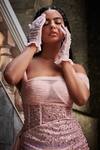 SAANJH BY LEA_Pink Tulle, Polyester Sequins Off-shoulder Portia Embroidered Corset Gown_at_Aza_Fashions