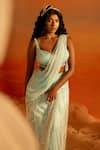 Buy_SAANJH BY LEA_Blue Satin Embroidered Sequin Sweetheart Sara Lehenga Saree Set_Online_at_Aza_Fashions