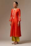 Buy_Anantaa by Roohi_Orange Silk Chanderi Embroidered Floral Round Kurta Pant Set _Online_at_Aza_Fashions