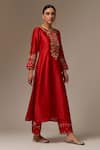 Buy_Anantaa by Roohi_Red Silk Chanderi Embroidered Floral Round Hand Work Kurta Pant Set _Online_at_Aza_Fashions