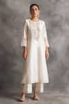 Buy_Anantaa by Roohi_Off White Silk Chanderi Embroidered Floral Round Kurta Set With Contrast Dupatta _at_Aza_Fashions