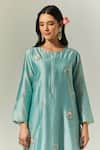 Anantaa by Roohi_Blue Silk Chanderi Embroidered Floral Round Kurta Palazzo Set _at_Aza_Fashions