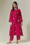 Buy_Anantaa by Roohi_Fuchsia Silk Chanderi Embroidered Floral Round Kurta Set With Mint Dupatta _Online_at_Aza_Fashions