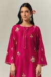 Anantaa by Roohi_Fuchsia Silk Chanderi Embroidered Floral Round Kurta Set With Mint Dupatta _at_Aza_Fashions