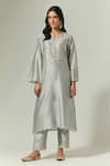 Buy_Anantaa By Roohi_Grey Silk, Chanderi Embroidery Round Neck Kurta Set With Scallop Dupatta _Online_at_Aza_Fashions