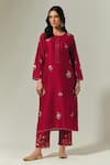 Anantaa by Roohi_Red Silk Chanderi Embroidered Floral Round Kurta Set With Dupatta _Online_at_Aza_Fashions