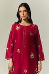 Shop_Anantaa by Roohi_Red Silk Chanderi Embroidered Floral Round Kurta Set With Dupatta _Online_at_Aza_Fashions