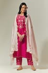 Buy_Anantaa by Roohi_Fuchsia Silk Chanderi Embroidered Floral Notched Kurta Set With Dupatta _at_Aza_Fashions