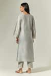 Shop_Anantaa By Roohi_Gray Silk, Chanderi Embroidery Split V-neck Floral Kurta Set _at_Aza_Fashions