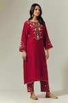 Buy_Anantaa by Roohi_Red Silk Chanderi Embroidered Floral Notched Kurta Pant Set _Online_at_Aza_Fashions