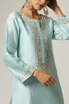 Buy_Anantaa by Roohi_Blue Silk Chanderi Embroidered Floral Round Yoke Kurta Pant Set _Online_at_Aza_Fashions