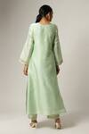 Shop_Anantaa By Roohi_Green Silk, Chanderi Embroidery Split V-neck Kurta Pant Set _at_Aza_Fashions