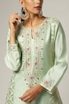 Anantaa by Roohi_Green Silk Chanderi Embroidered Floral Notched Panelled Kurta Pant Set _Online_at_Aza_Fashions