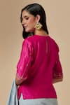 Buy_Anantaa by Roohi_Grey Saree Cotton Embroidered Floral Polka Dot Pattern With Fuchsia Blouse _Online_at_Aza_Fashions