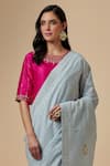 Shop_Anantaa by Roohi_Grey Saree Cotton Embroidered Floral Polka Dot Pattern With Fuchsia Blouse _Online_at_Aza_Fashions