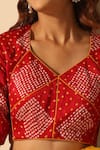 Buy_Weaver Story_Red Gajji Silk Printed Bandhani V Neck Blouse _Online_at_Aza_Fashions