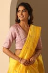 Buy_Weaver Story_Pink Tissue Silk Solid V Neck Blouse _Online_at_Aza_Fashions