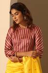 Buy_Weaver Story_Peach Round Neck Striped Print Blouse _at_Aza_Fashions