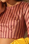 Weaver Story_Peach Round Neck Striped Print Blouse _Online_at_Aza_Fashions