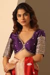 Buy_Weaver Story_Purple Silk Embroidery, Sequins Sweetheart Neck Hand Blouse _at_Aza_Fashions