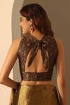 Shop_Weaver Story_Black Brocade Embroidery V-neck Hand Blouse_at_Aza_Fashions