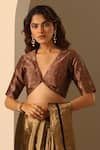 Buy_Weaver Story_Brown Brocade Hand Embroidered Floral Deep V Neck Work Blouse _at_Aza_Fashions