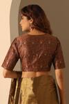 Shop_Weaver Story_Brown Brocade Hand Embroidered Floral Deep V Neck Work Blouse _at_Aza_Fashions