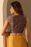 Shop_Weaver Story_Blue Brocade Hand Embroidered Floral V Neck Work Blouse _at_Aza_Fashions