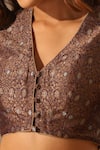 Weaver Story_Blue Brocade Hand Embroidered Floral V Neck Work Blouse _Online_at_Aza_Fashions