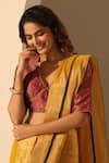 Weaver Story_Pink Brocade Hand Embroidered Floral V Neck Blouse _Online_at_Aza_Fashions