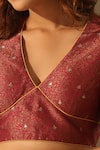 Buy_Weaver Story_Pink Brocade Hand Embroidered Floral V Neck Blouse _Online_at_Aza_Fashions