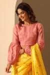 Buy_Weaver Story_Pink Organza Solid Round Gathered Sleeve Blouse _at_Aza_Fashions