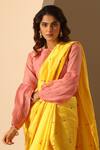 Buy_Weaver Story_Pink Organza Solid Round Gathered Sleeve Blouse _Online_at_Aza_Fashions