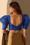 Shop_Weaver Story_Blue Silk Solid Round Cowl Sleeve Blouse _at_Aza_Fashions