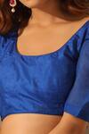 Weaver Story_Blue Silk Solid Round Cowl Sleeve Blouse _Online_at_Aza_Fashions