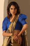 Buy_Weaver Story_Blue Silk Solid Round Cowl Sleeve Blouse _Online_at_Aza_Fashions