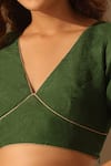 Weaver Story_Green Organza Solid V Neck Blouse _Online_at_Aza_Fashions