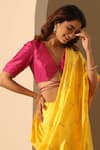 Buy_Weaver Story_Magenta Silk Solid V Neck Blouse _Online_at_Aza_Fashions