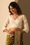 Buy_Weaver Story_White Tissue Printed Striped V Neck Blouse _at_Aza_Fashions